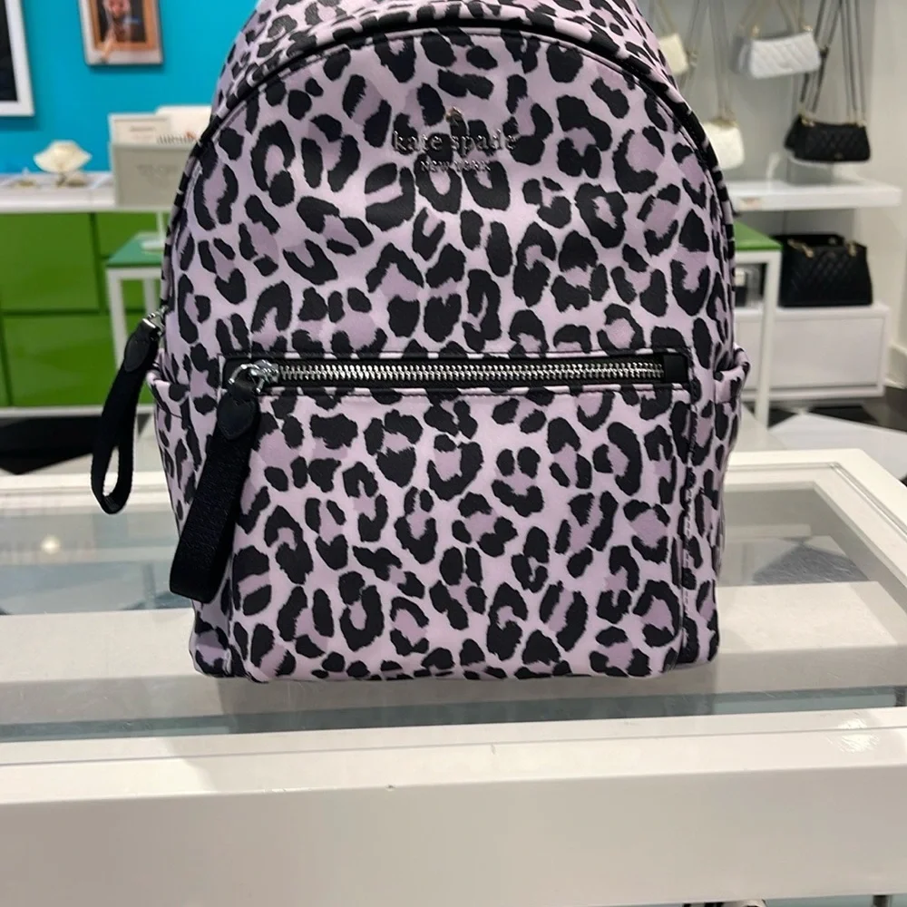Kate Spade Chelsea Spotted Leopard Print Medium Backpack Violet Mist NWT